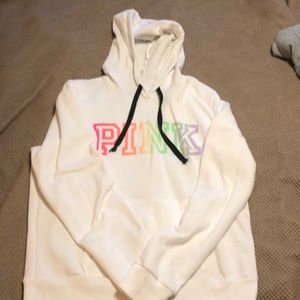 Pink brand white hoodie